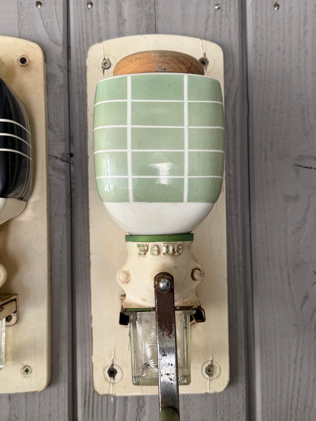 Vintage PeDe Wandkoffiemolen - Groen Geruit Design, Ophalen of Verzenden