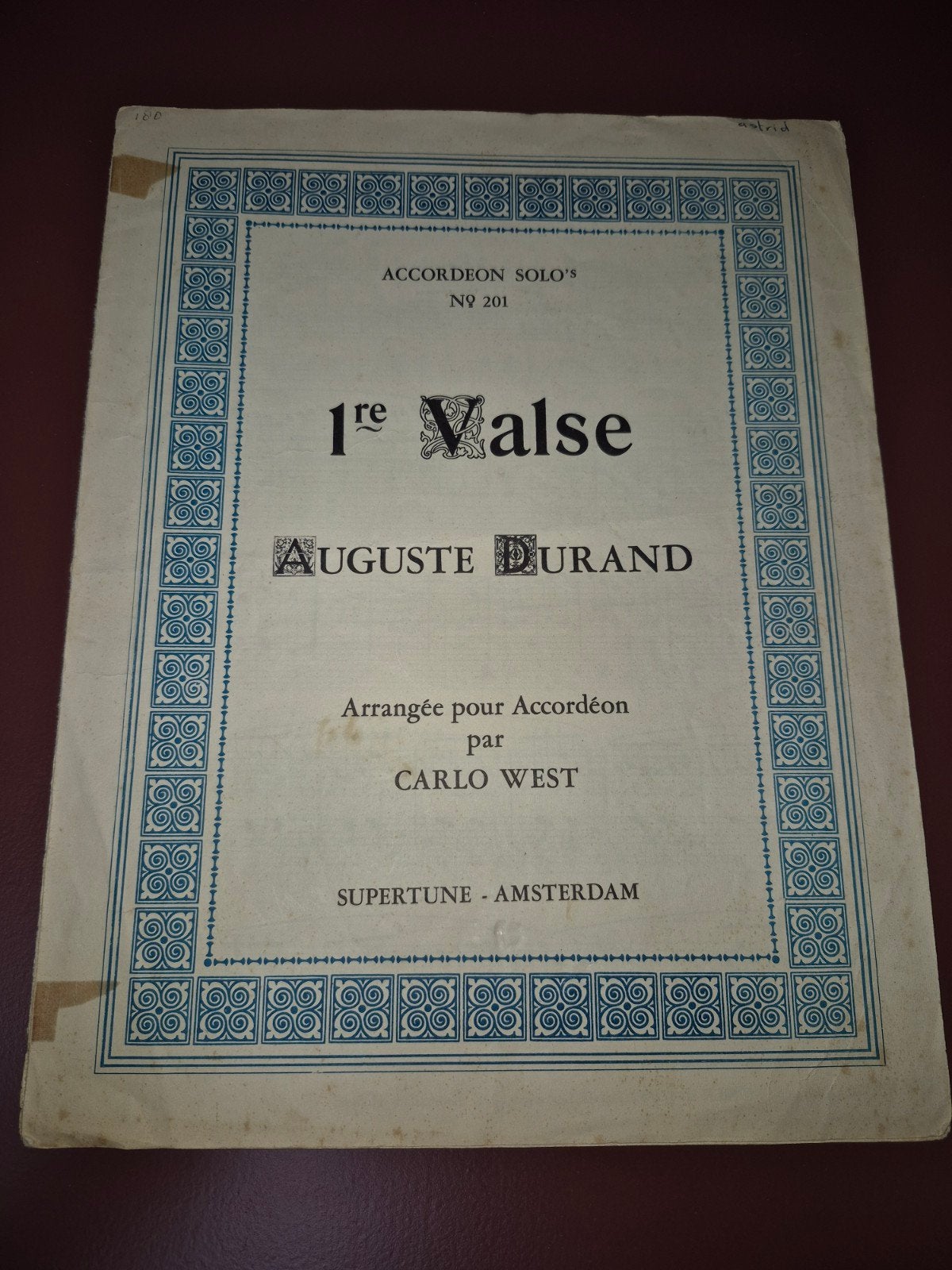 Auguste Durand - 1re Valse - Accordeon Solo's N 201, Ophalen of Verzenden