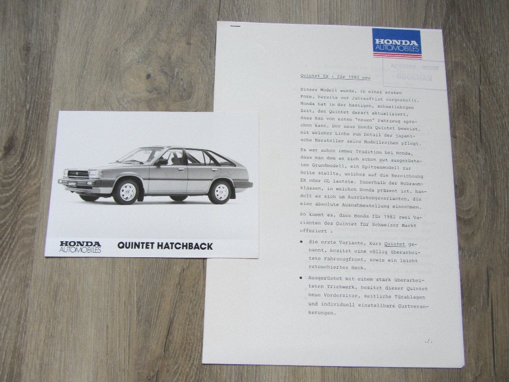Honda Quintet Persbericht 1981 - 1982, Ophalen of Verzenden, Zo goed als nieuw, Honda, Honda