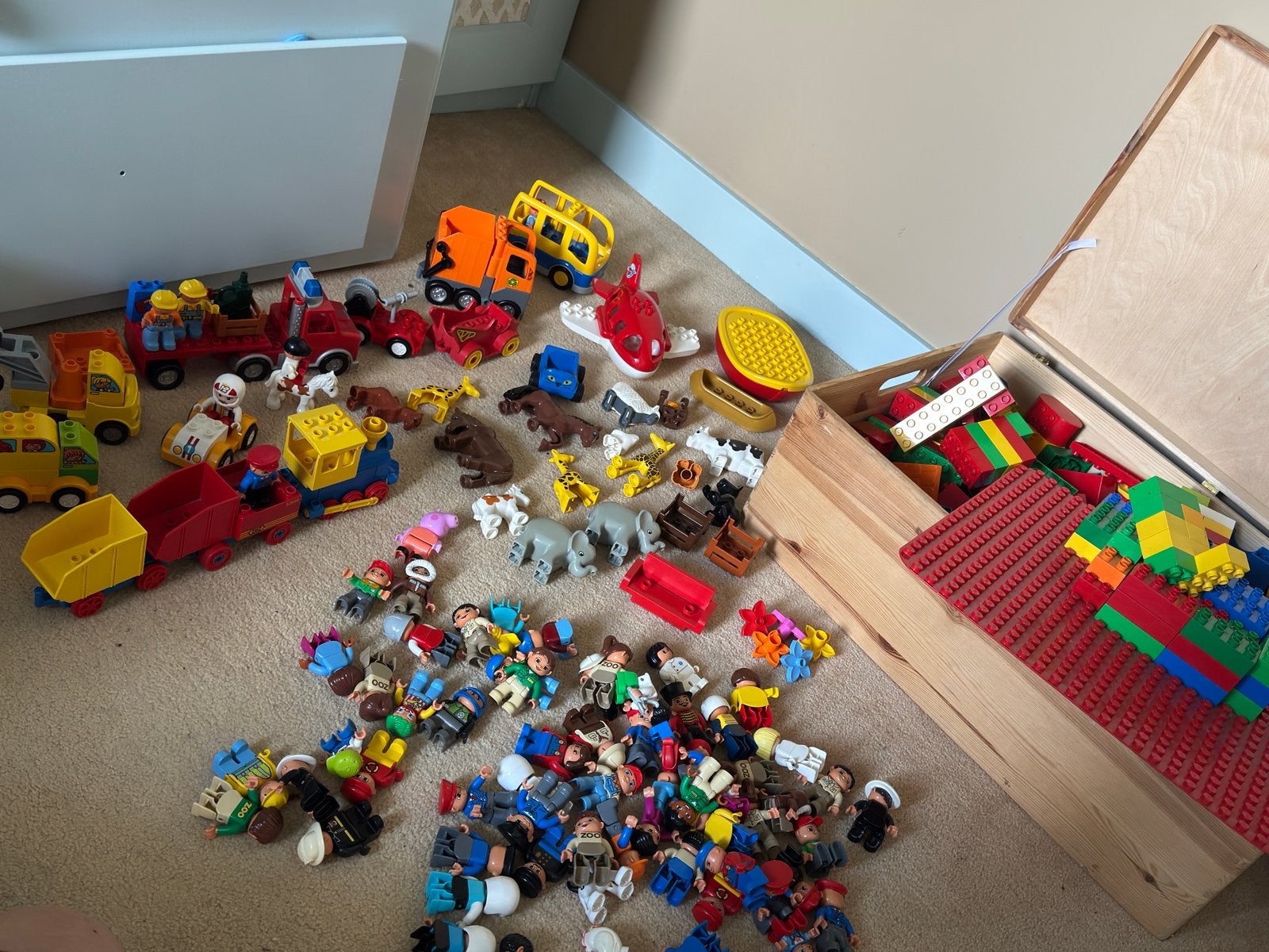 Grote Duplo collectie: auto's, trein, dieren, poppetjes & me, Ophalen, Gebruikt, Inclusief extra onderdelen, Duplo