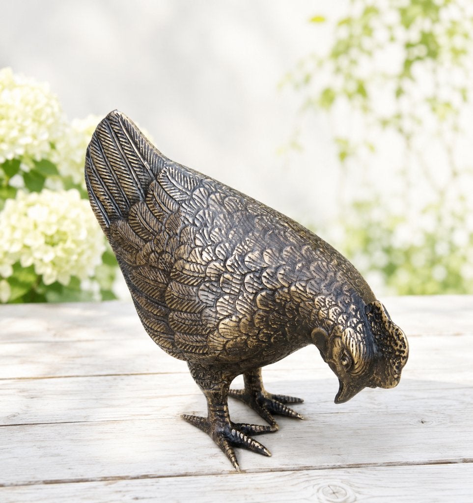 HAAN MET HEN / brons / tuinbeeld/ kippen, Dierenbeeld, Nieuw, Info@huisentuindecoratiemarie.nl, Huis en tuin decoratie marie