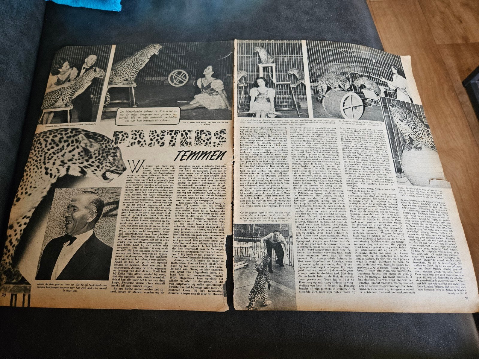 Circus krantenknipsel uit 1949: 'Wilde Dieren Temmen', Verzamelen, Tijdschriften, Kranten en Knipsels, Ophalen of Verzenden, 1940 tot 1960