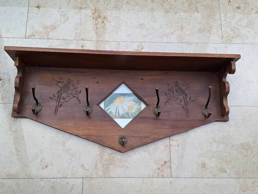 Houten wandkapstok met plank en decoratie, Huis en Inrichting, Gebruikt, Minder dan 100 cm, Hout, Ophalen