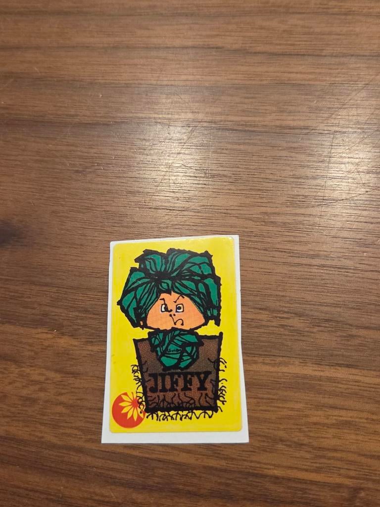 7104 Vintage Jiffy Sticker - Groente Man, Ophalen of Verzenden