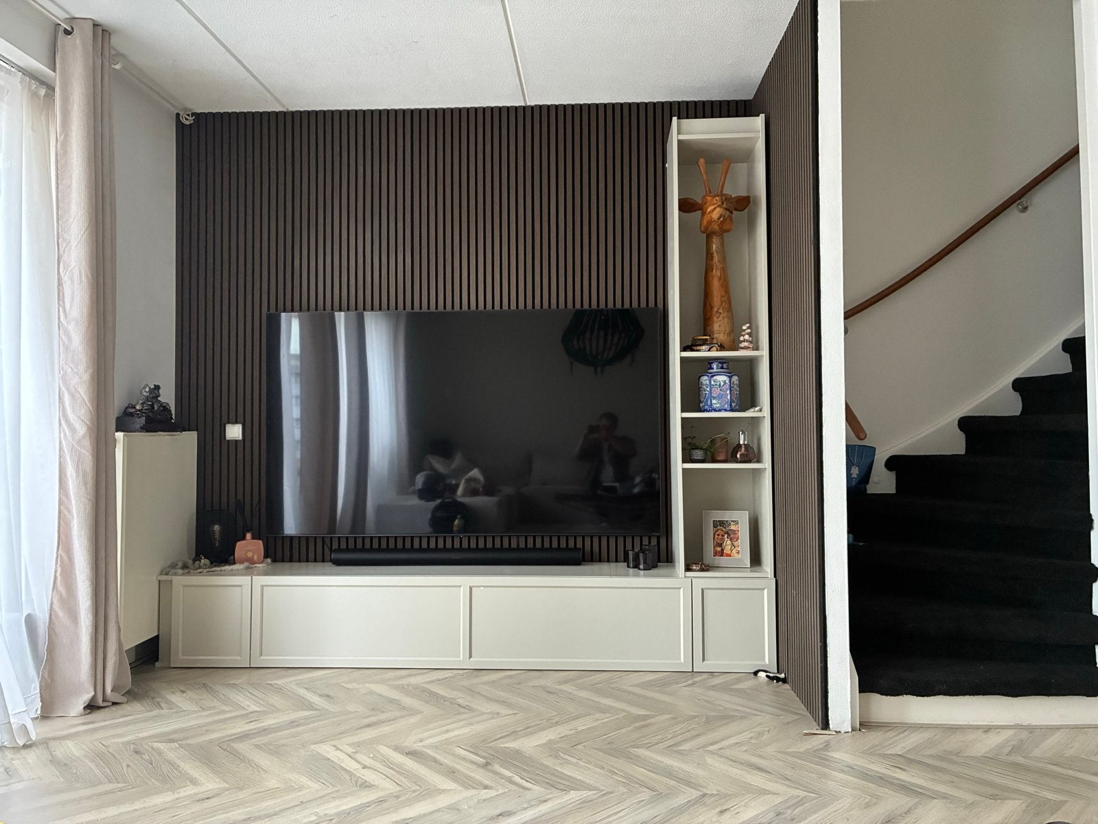 Moderne TV-kast met opbergruimte, 2.70m lang, Ophalen, Overige materialen, Gebruikt, 200 cm of meer