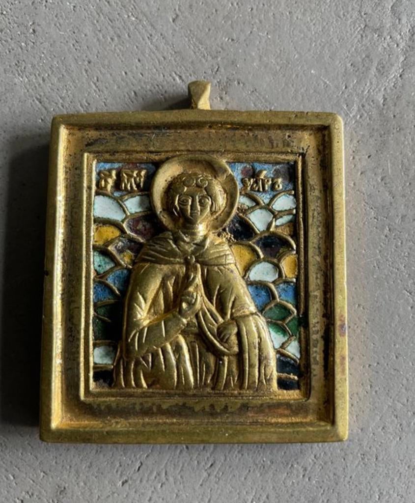 Russisch orthodox icoontje Sint Uvar Varus ca. 1900, Verzamelen, Religie, Zo goed als nieuw, Ophalen of Verzenden
