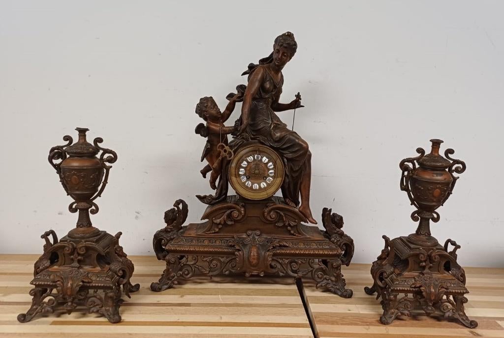 Franse Venus & Cupido klok / schoorsteenmantelset, Ophalen