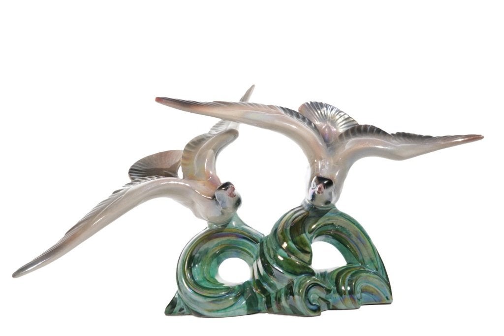 Art deco porseleinen sculptuur vliegende vogels jaren 20, Ophalen, Art deco, 50 - 100 cm, Steen of Keramiek