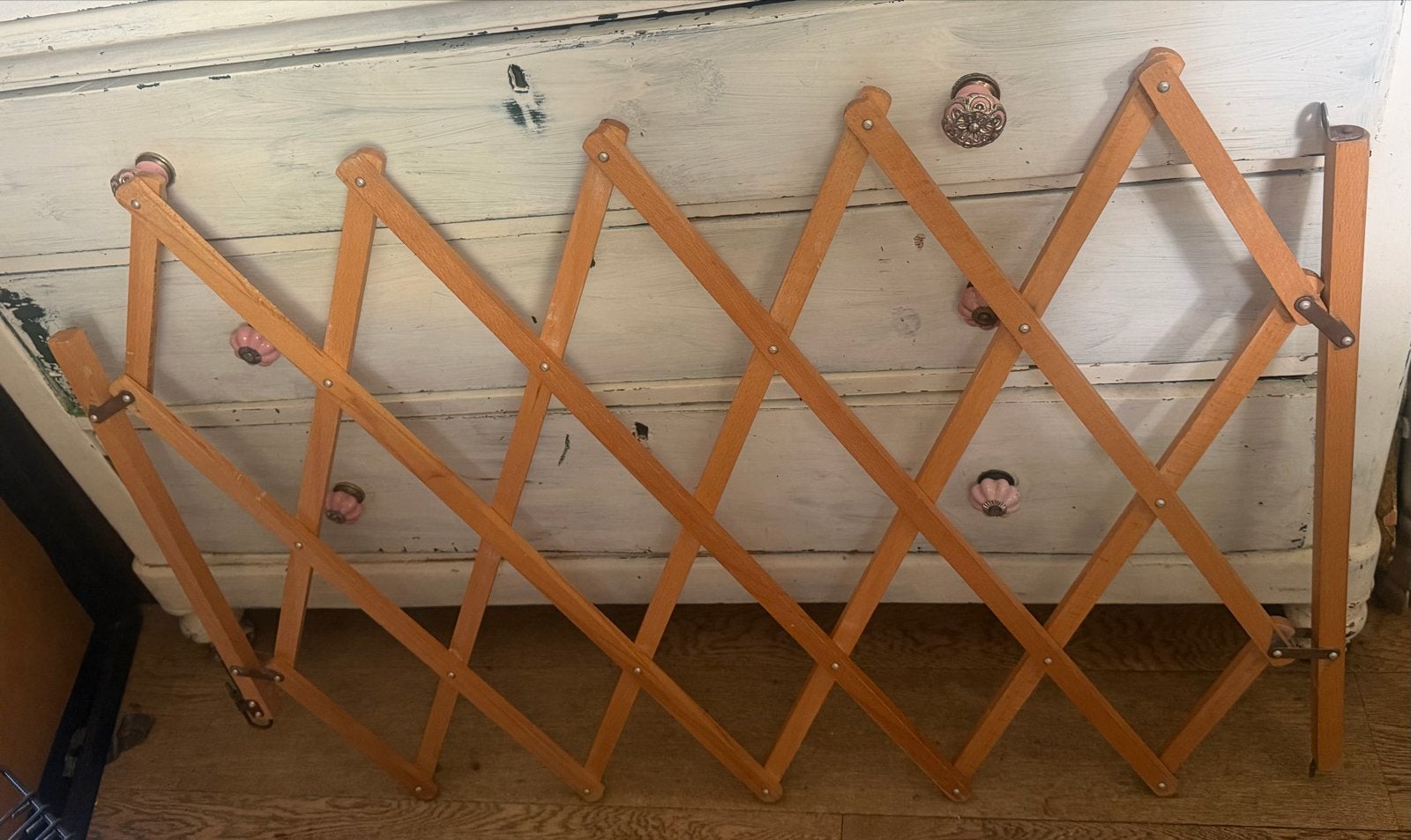 Uitschuifbaar houten traphekje - in en uitklapbaar, Ophalen, Gebruikt, Overige typen, 115 cm of meer