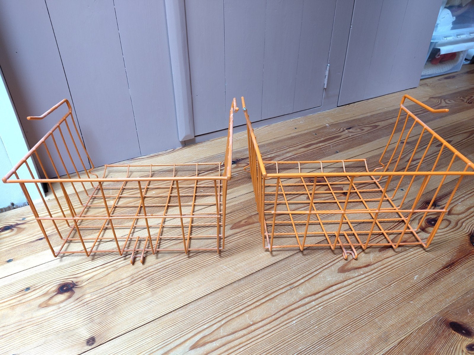 Vintage oranje draadmanden - set van 2, Vintage, Gebruikt, Ophalen of Verzenden, Oranje