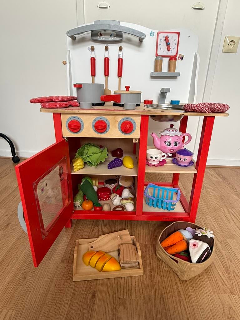 Houten speelgoedkeuken met veel extra’s, Ophalen, Zo goed als nieuw, Poppenhuis