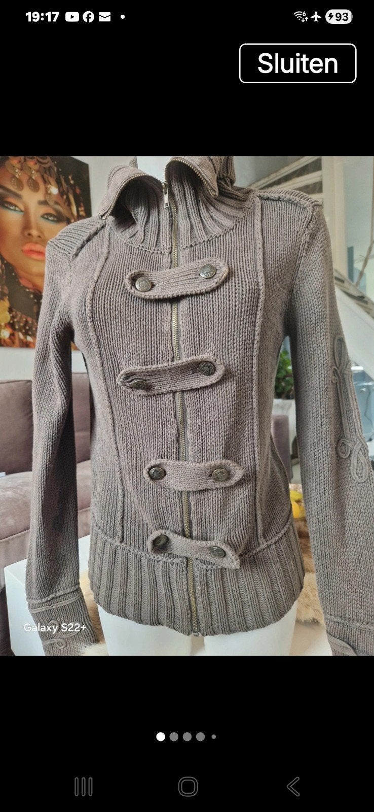 Stijlvol gebreid vest met rits en decoratieve knopen, Maat 38/40 (M), Ophalen of Verzenden, Groen, Onbekend