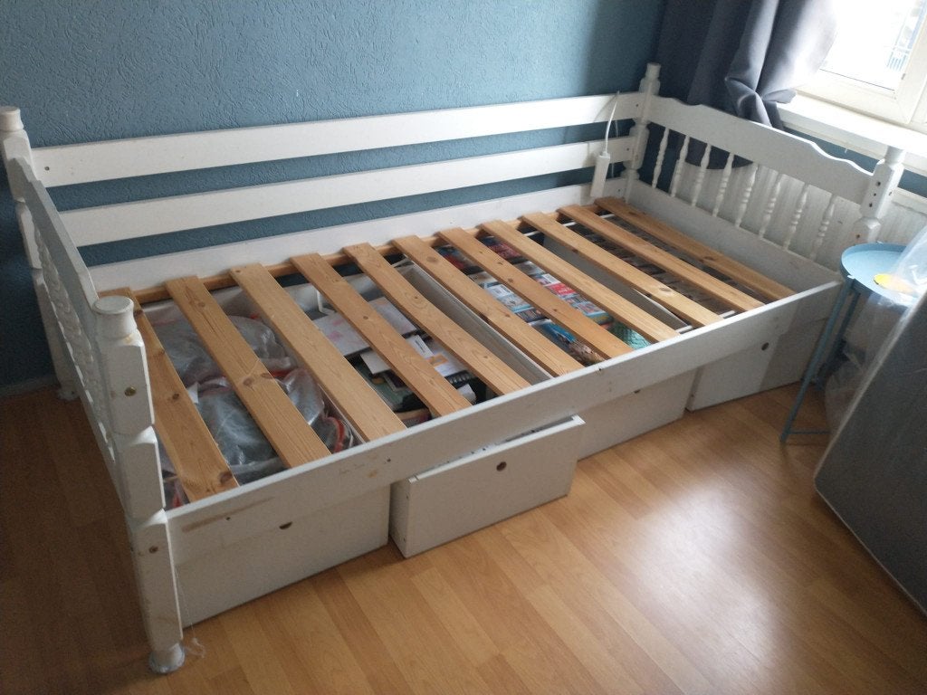 Deelbaar houten stapelbed 200x90 cm, Ophalen, 90 cm, Wit, Tweepersoons