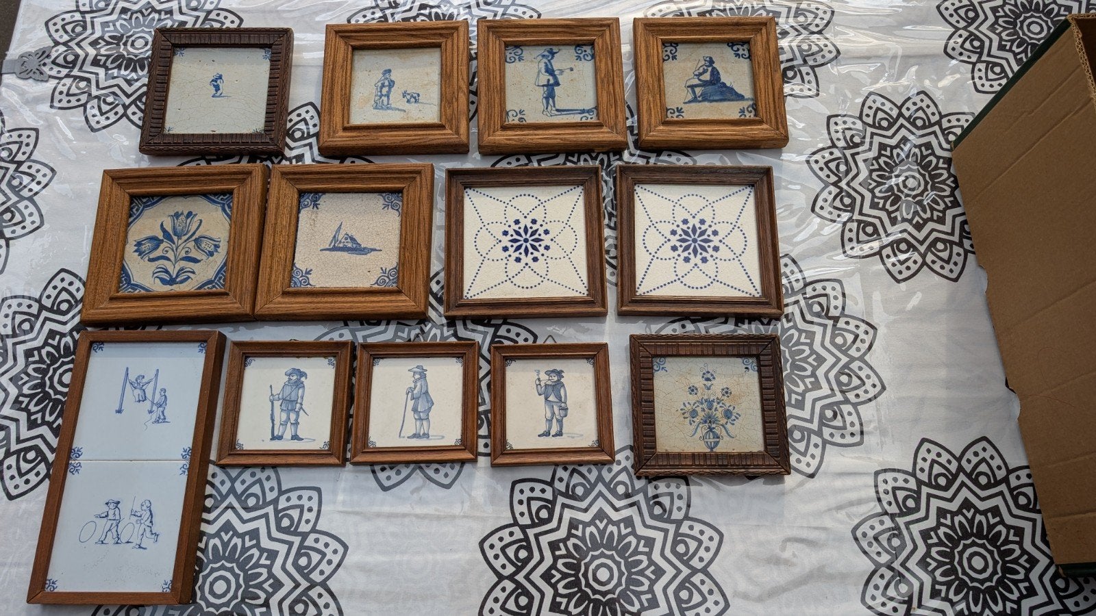 Delfts blauwe tegels in lijst - diverse motieven, Antiek en Kunst, Ophalen of Verzenden
