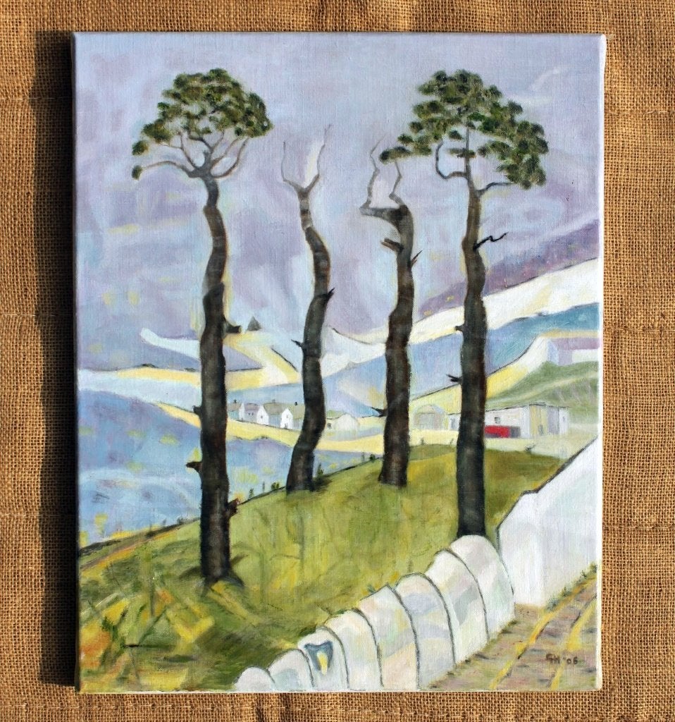 Schilderij olieverf op doek - Landschap   Bomenrij   28, Antiek en Kunst, Landschap, Gesigneerd, Ophalen of Verzenden, Olieverf