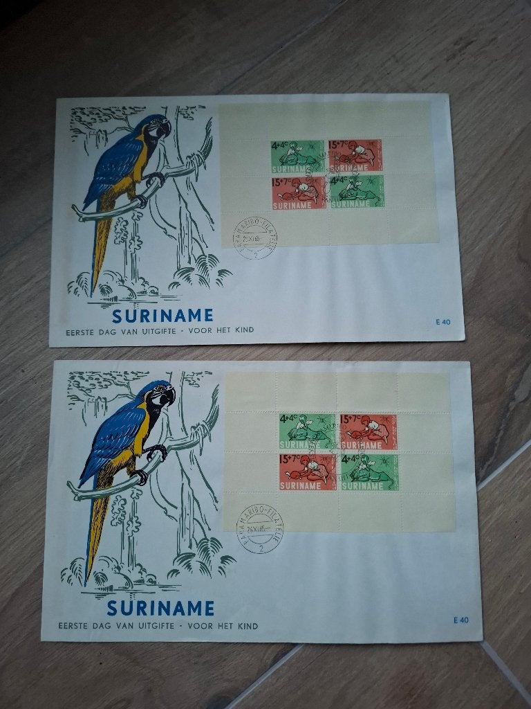 2x Eerste Dag Envelop Suriname 1965 - Voor het Kind FDC, Ophalen of Verzenden, Onbeschreven, Rest van de wereld