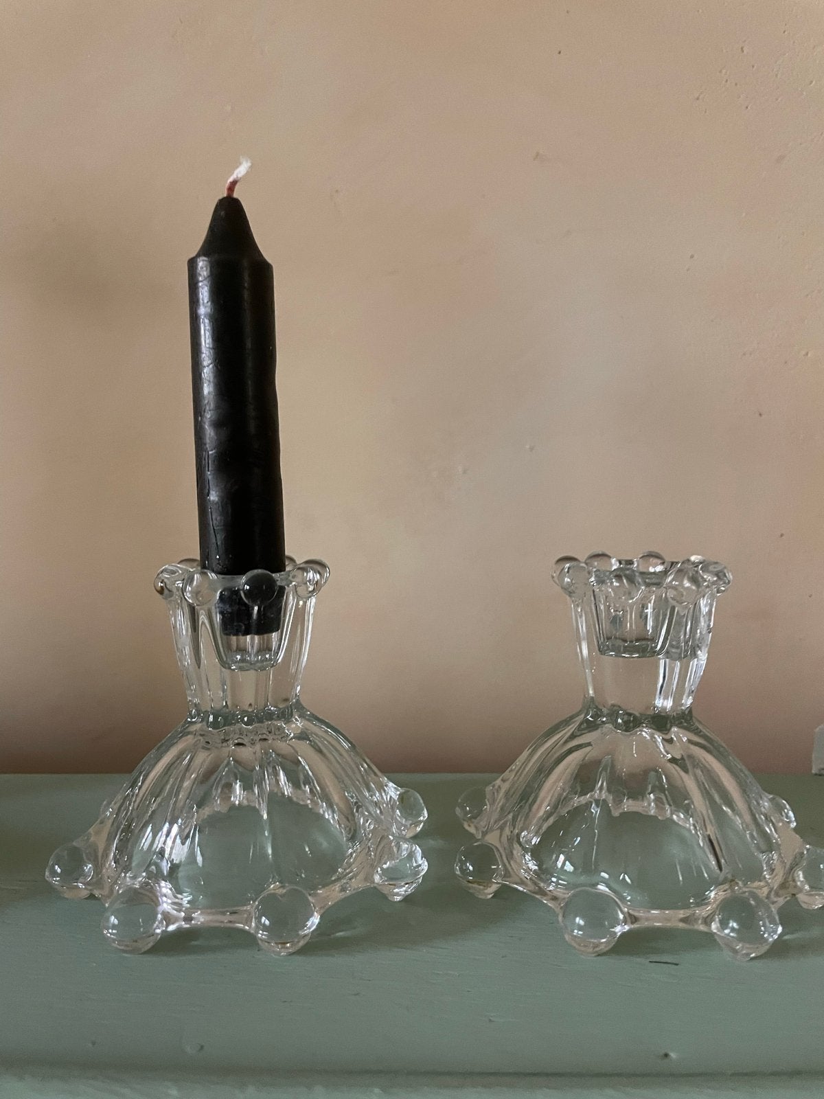 Set van 2 glazen kandelaars - 8 cm hoog, Ophalen of Verzenden, Glas