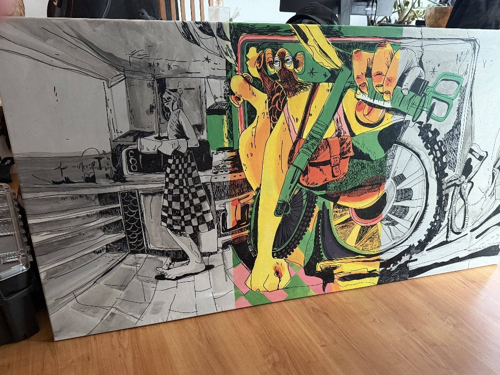 Groot kleurrijk schilderij - uniek in opdracht gemaakt, Ophalen, Figuren