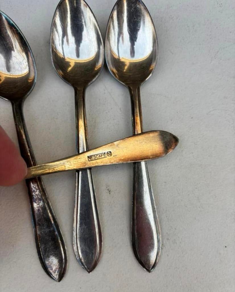 4x zilveren Nescafe theelepels 90, Ophalen of Verzenden, Gebruikt, Zilver