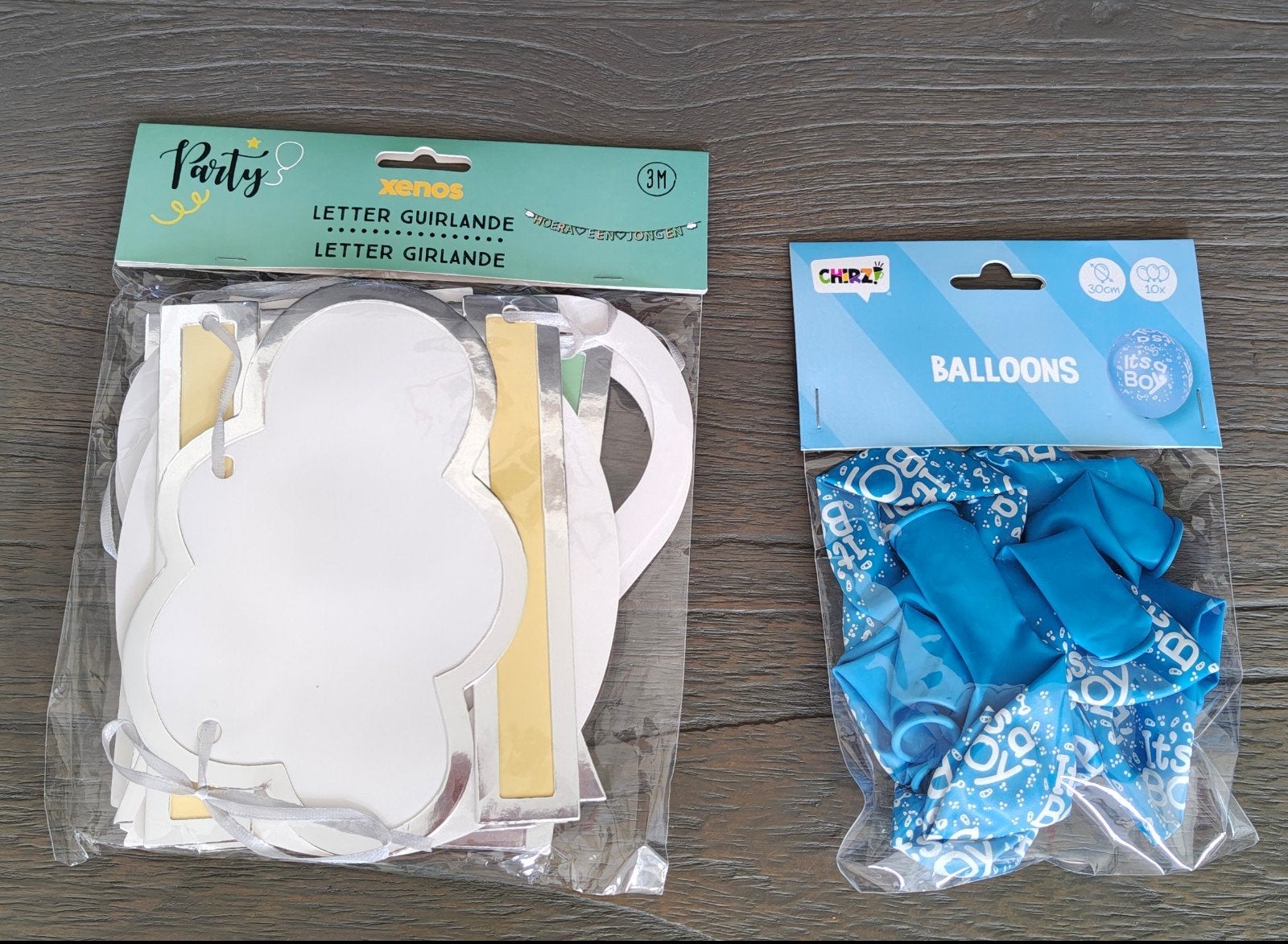 Hoera een Jongen! Feestpakket: Slinger en Ballonnen, Ophalen of Verzenden, Nieuw, Versiering, Geboorte of Huwelijk