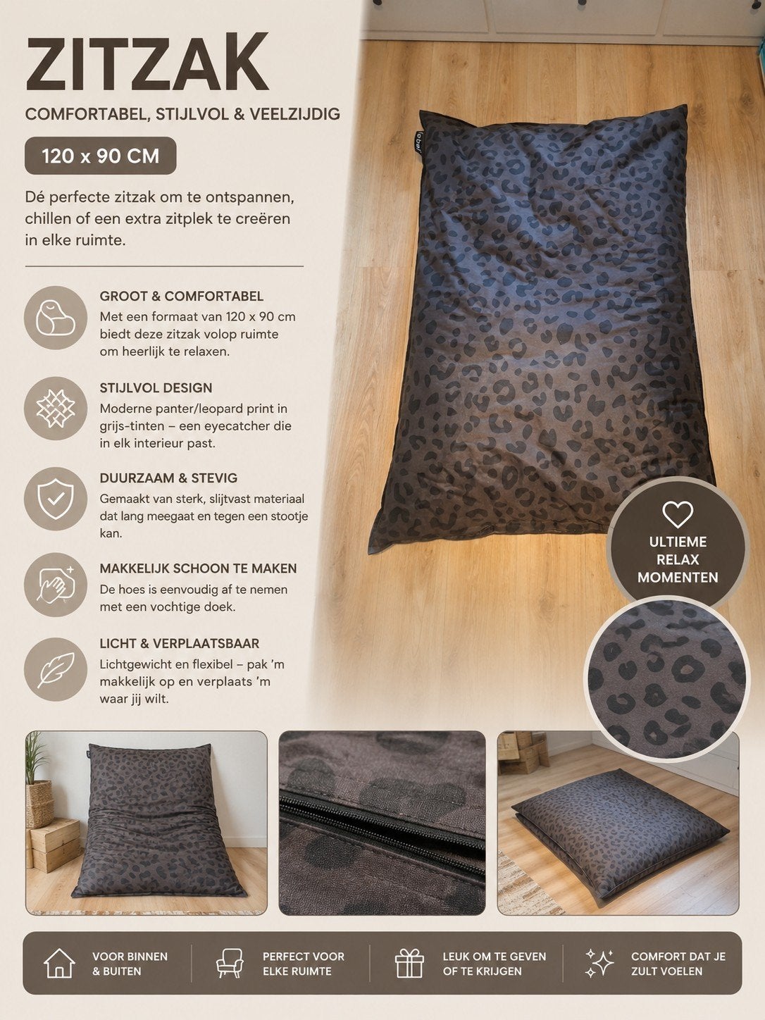 Zitzak, merk Lebel, 120x90. In zeer goede staat, Huis en Inrichting, Woonaccessoires | Plaids en Woondekens, Ophalen, Zo goed als nieuw