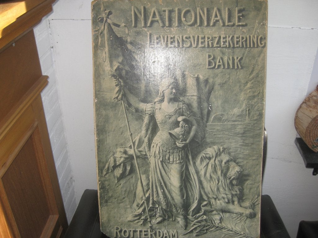 Oud reclamebord Nationale Levensverzekering Bank Rotterdam, Ophalen of Verzenden, Gebruikt, Reclamebord