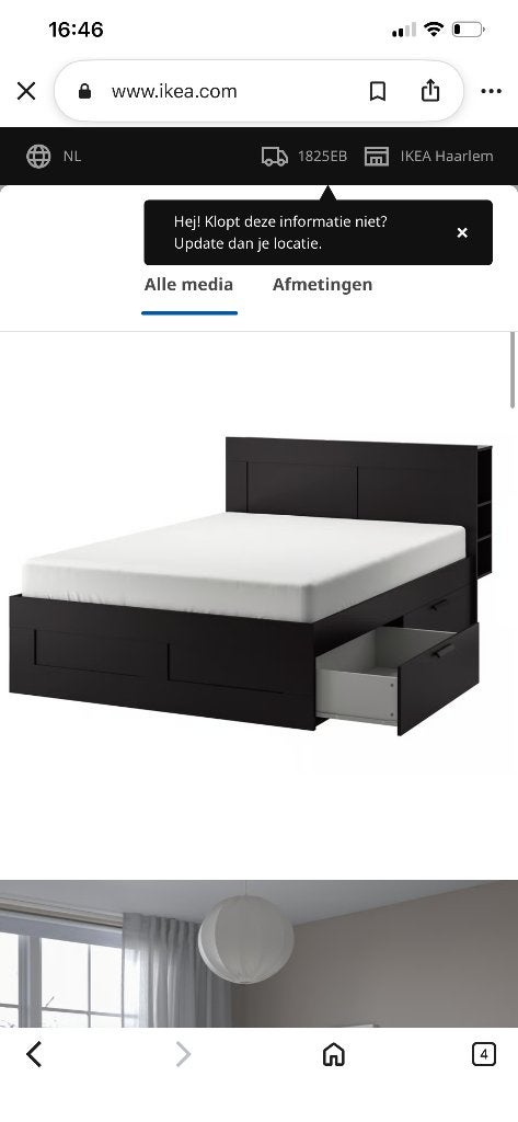Brimnes bed, Ophalen, Gebruikt, Zwart, Tweepersoons