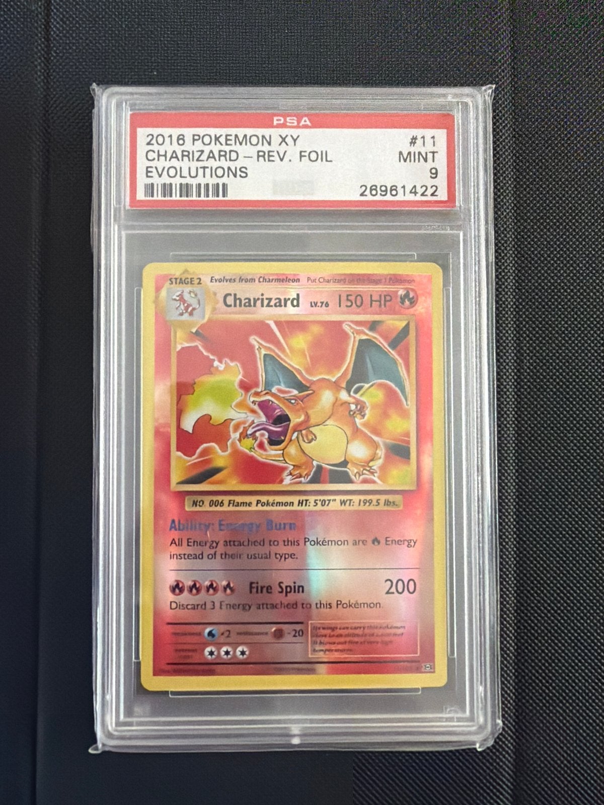 PSA 9 Mint Charizard Reverse Foil Evolutions Pokémon Kaart, Ophalen of Verzenden, Zo goed als nieuw, Losse kaart, Foil