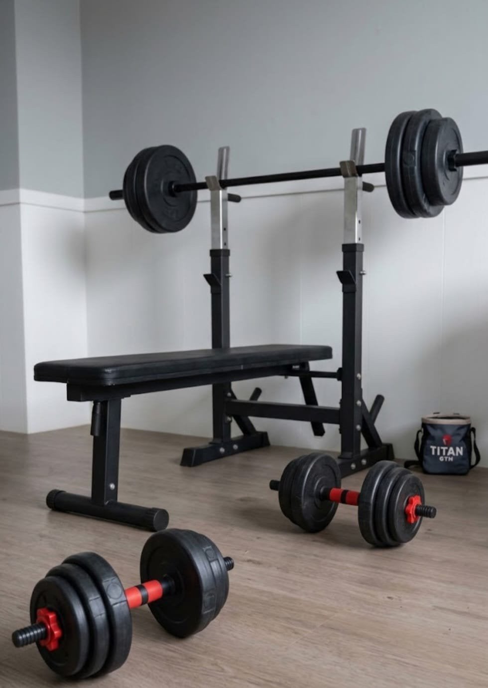 Halterbank + set, Ophalen, Zo goed als nieuw, Fitnessbank