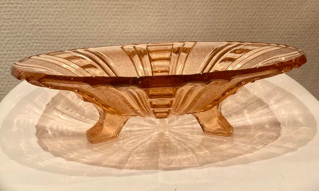 Art Deco fruitschaal roze glas 1930’s, Ophalen of Verzenden