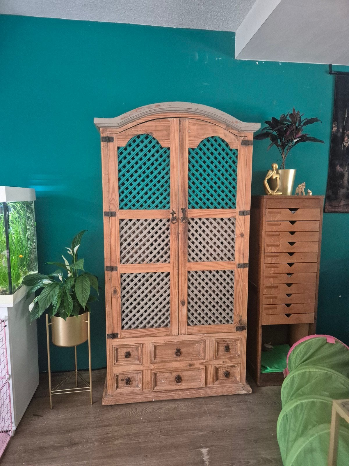 Unieke houten wijnkast/barkast met glas- en flessenhouders, Ophalen, Gebruikt