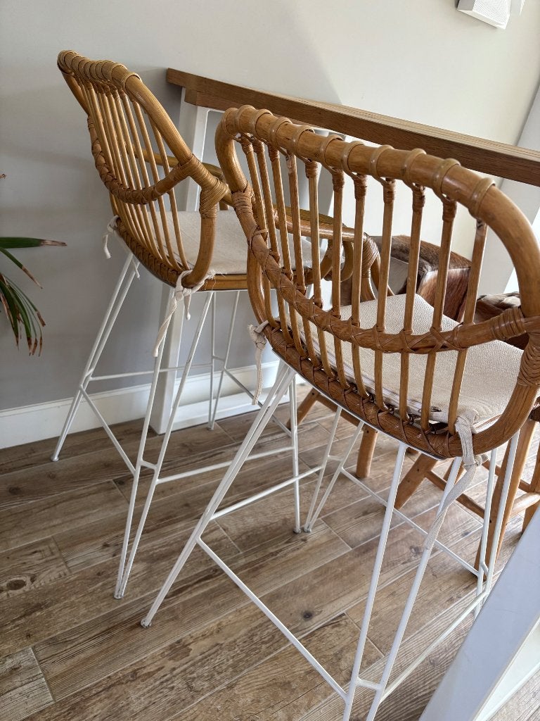 Rieten barkrukken, Huis en Inrichting, Barkrukken, Ophalen, Gebruikt, 60 tot 90 cm, Riet