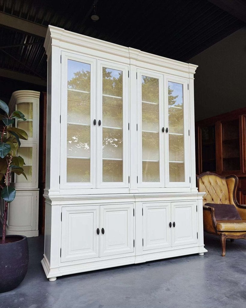 Hoge klassieke vitrinekast | Witte buffetkast #4704, Gebruikt, Met deur(en), -, 200 cm of meer
