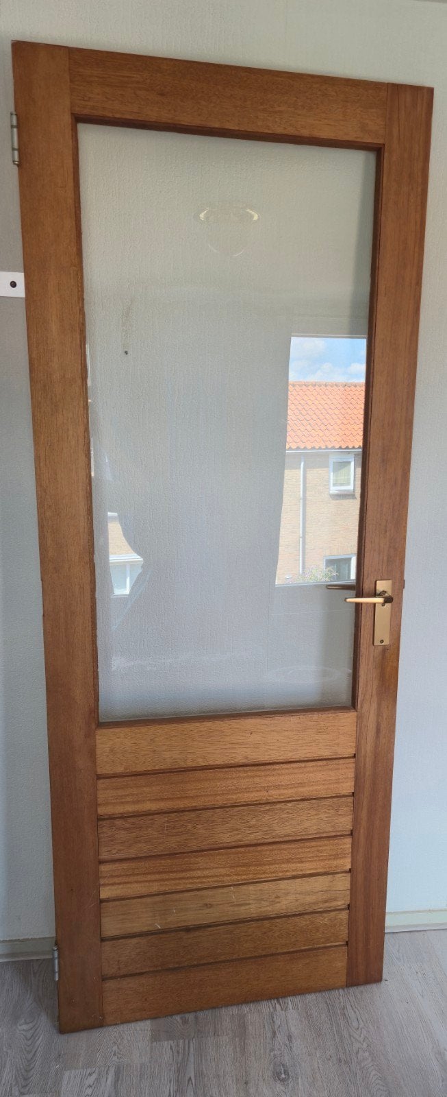 Houten binnendeur met glas, Ophalen, Gebruikt, 80 tot 100 cm, Binnendeur