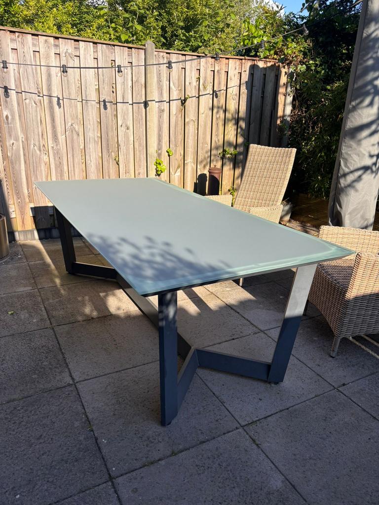 Tuintafel mat glas, Tuin en Terras, Ophalen, Gebruikt, Rechthoekig, Aluminium