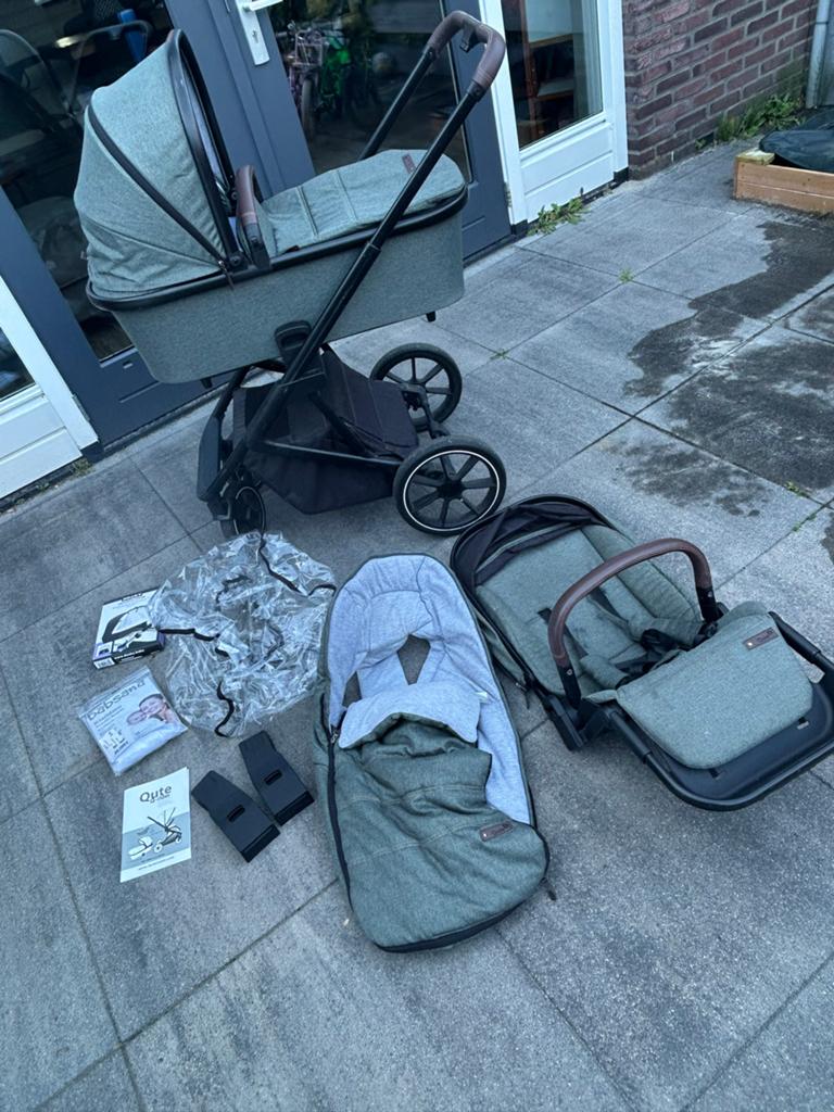 Kinderwagen Qute Q-Rider met accessoires en luiertas, Gebruikt, Combiwagen, Met reiswieg, Ophalen