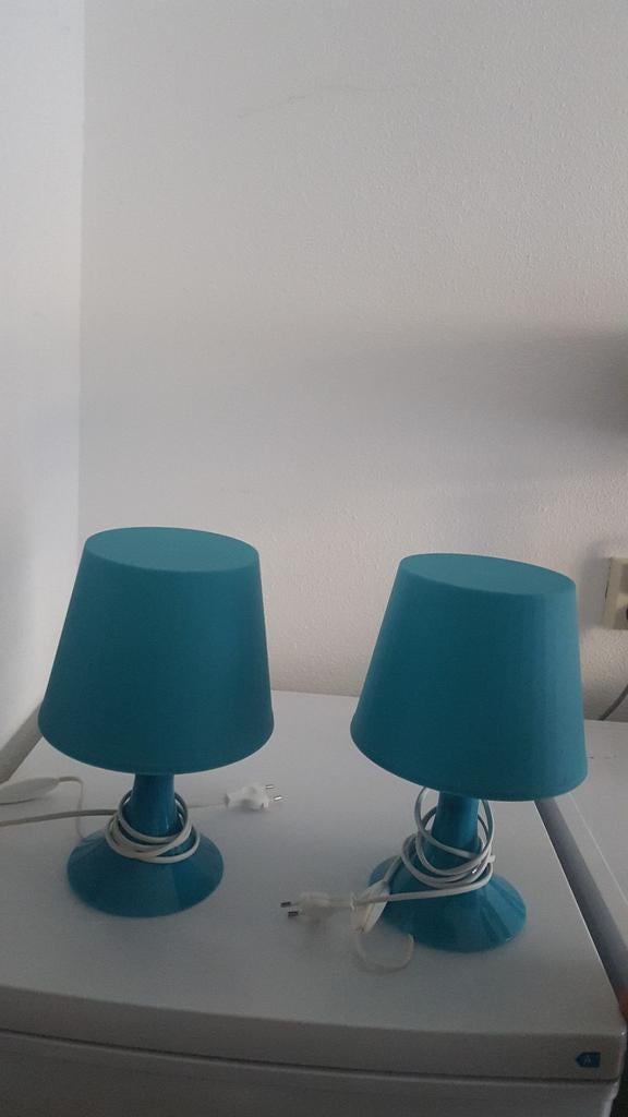 Set van 2 turquoise tafellampen, Kunststof, Gebruikt, Ophalen of Verzenden, Modern