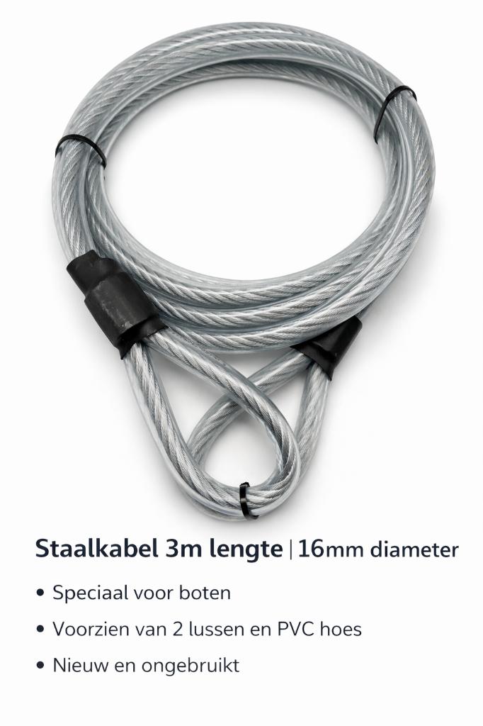 Solide staalkabel 3 meter 16 mm 2 lussen en PVC hoes  nieuw, Ophalen of Verzenden, Nieuw, Motor en Techniek