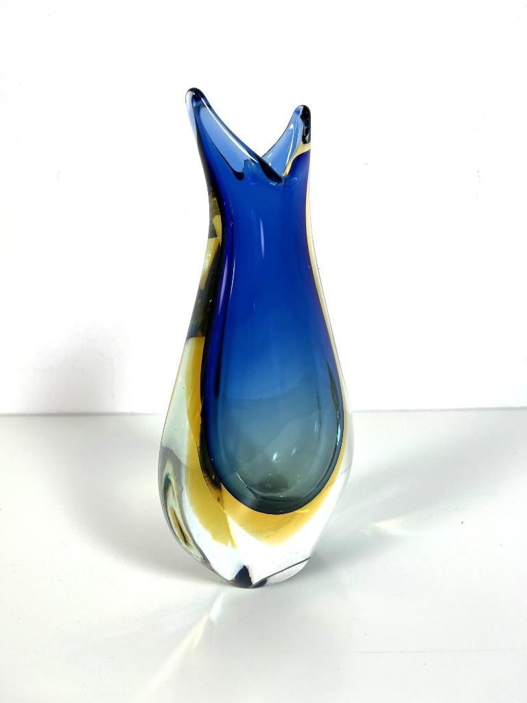 Sommerso Murano vaas,Flavio Poli, Seguso Italië, jaren 1960, Gebruikt, Overige kleuren, Ophalen of Verzenden, Glas
