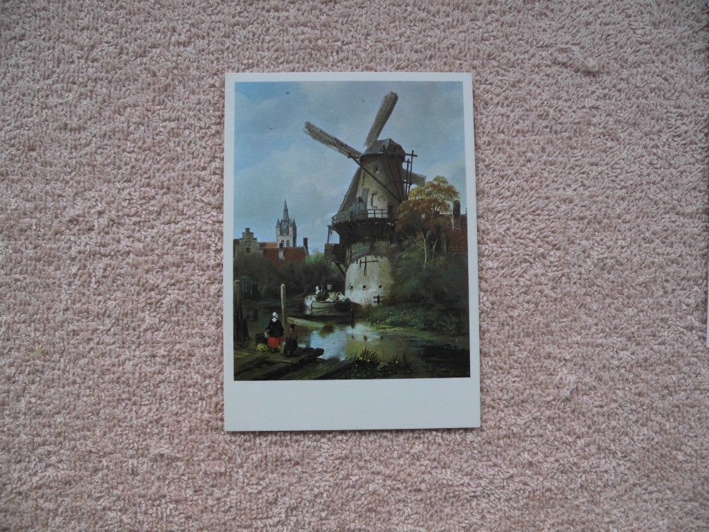 Molen met gezicht op Delft- kunst Antonie Waldorp 1803-1866, Verzamelen, Ophalen of Verzenden, Voor 1920, Ongelopen, Zuid-Holland
