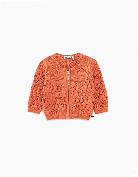 Nieuw 49€: IKKS schattig ajour vestje; blush orange; mt 74, Nieuw, Ophalen of Verzenden, IKKS (Frans merk), Truitje of Vestje