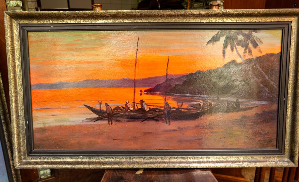 Schilderij: Tropische Zonsondergang met Vissersboten, Antiek en Kunst, Kunst | Schilderijen | Klassiek, Ophalen