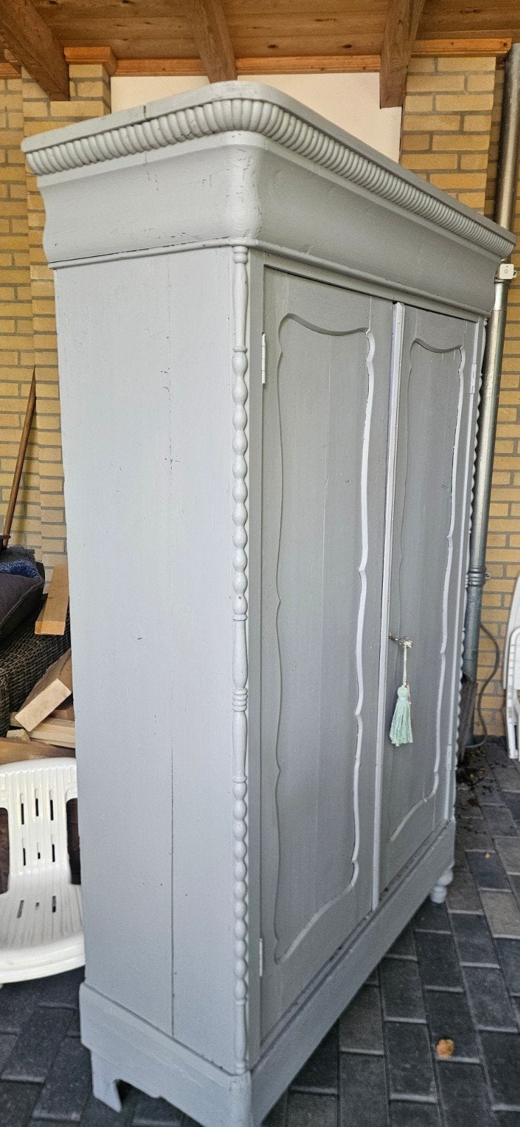 Oude Brocante meidenkast opknapper, Huis en Inrichting, Kasten | Kledingkasten, Ophalen, Gebruikt, 100 tot 150 cm, 150 tot 200 cm