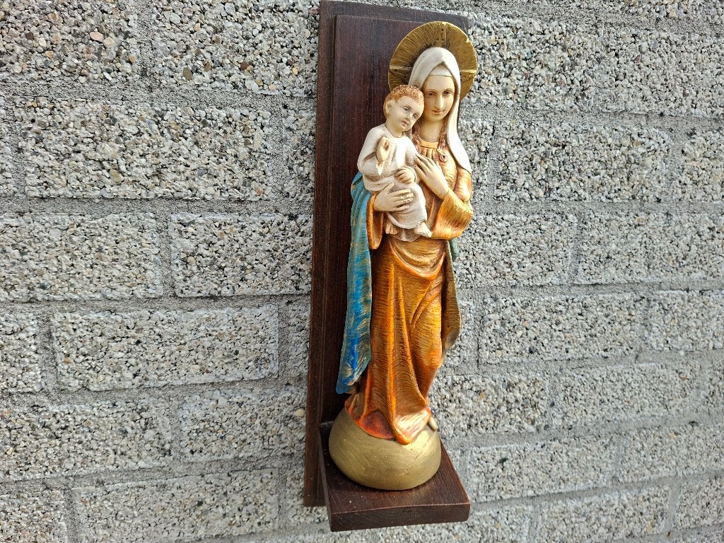 antiek mooi groter maria beeld met baby jezus goud look, Ophalen of Verzenden