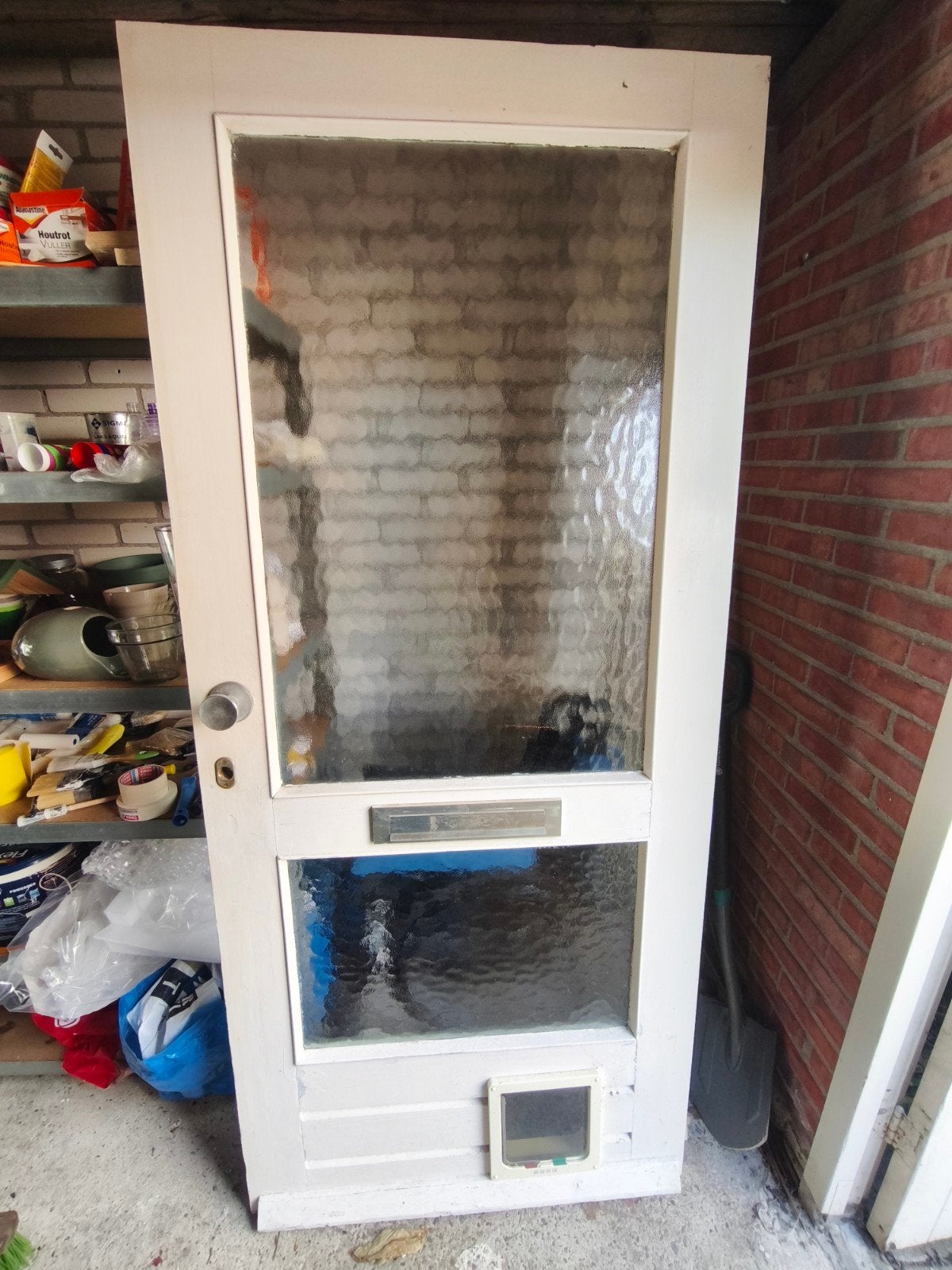 Voordeur met kattenluik, Ophalen, Gebruikt, 80 tot 100 cm, Buitendeur