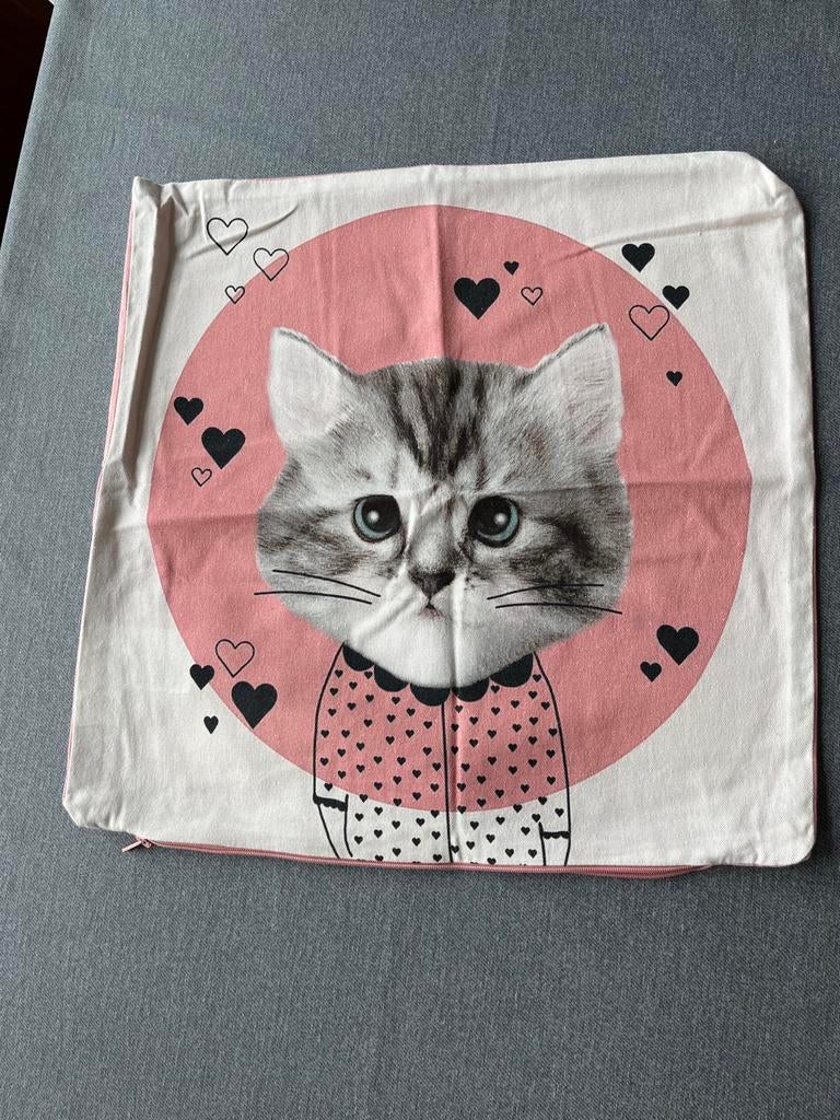 Roze kinderkamer kussenhoes met kat - H&M home 40x40cm, Huis en Inrichting, Woonaccessoires | Kussens, Ophalen of Verzenden, Zo goed als nieuw