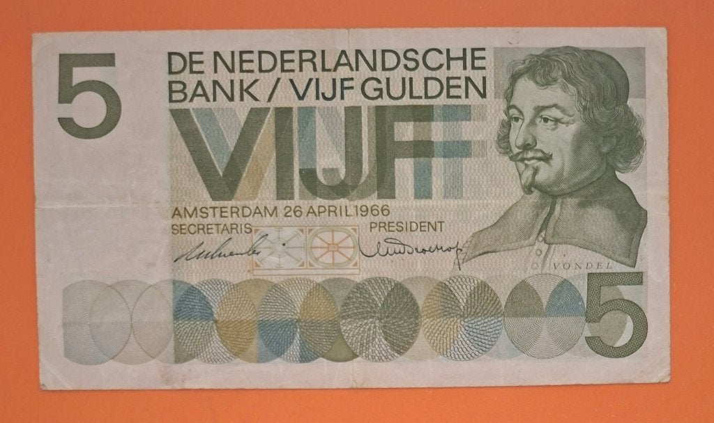 5 gld. 1966, blauwe UV-vezels, REPLACEMENT, cat. PL22.aR, Postzegels en Munten, Verzenden, 5 gulden, Los biljet