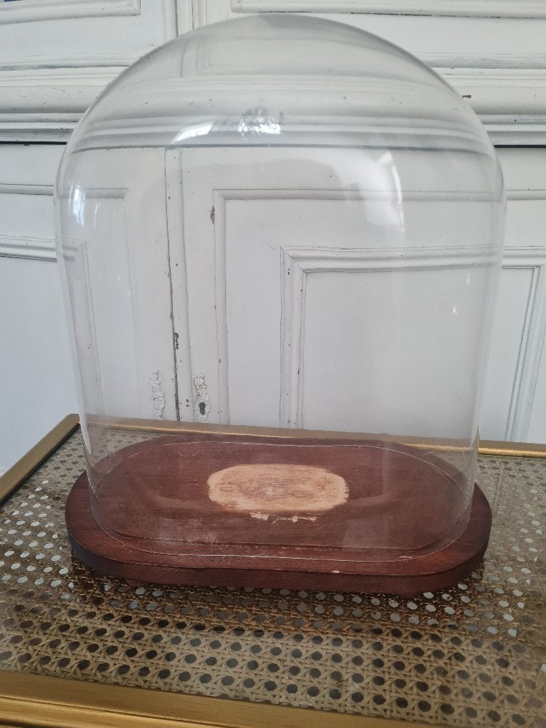 Antieke mond geblazen ovale stolp met houten onderbord, Antiek en Kunst, Ophalen of Verzenden