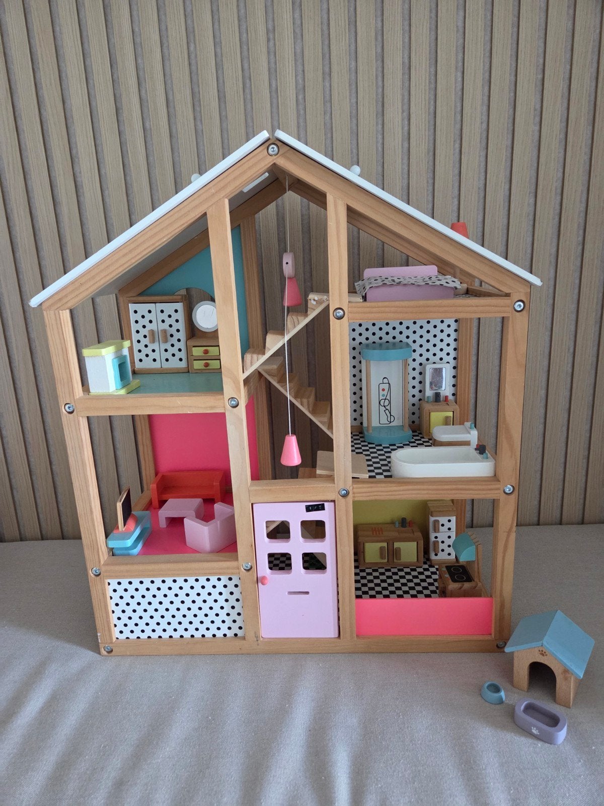 Houten Poppenhuis met Meubels, Ophalen, Gebruikt, Poppenhuis