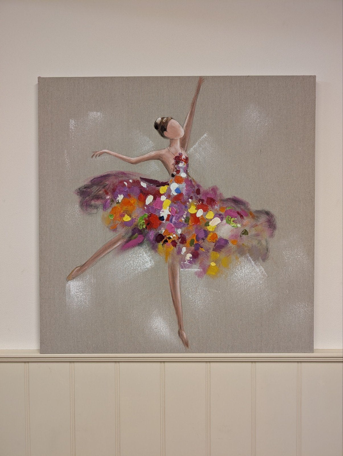 Canvas schilderij ballerina 80x80 cm - Kleurrijk en modern, Antiek en Kunst, Ophalen, Handgeschilderd, Textiel, Figuren